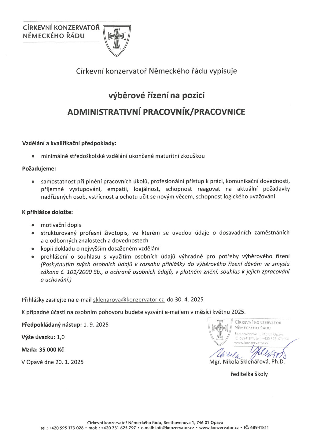 výběrové řízení - administrativní pracovník/pracovnice